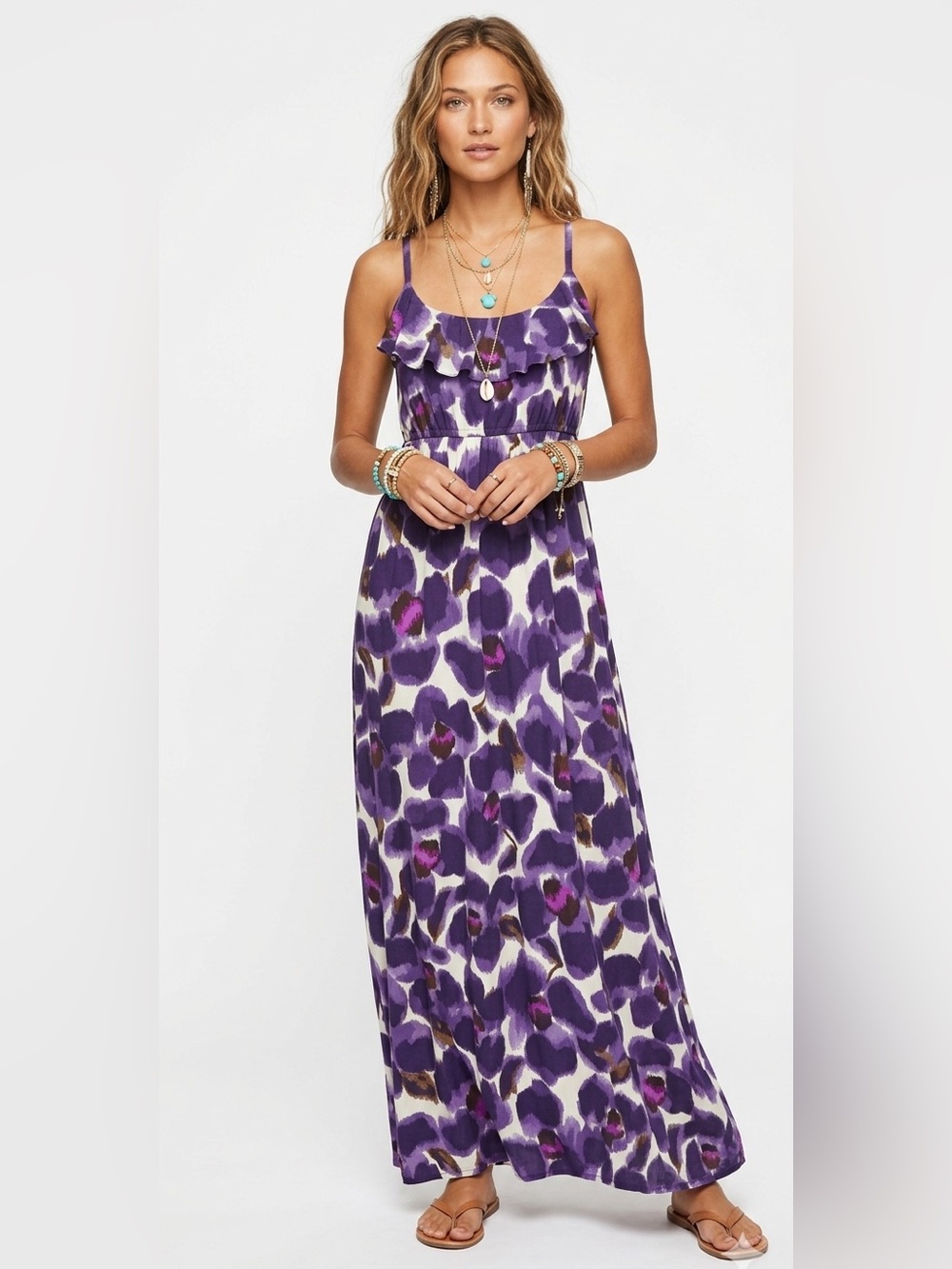 Boho Floral Ruffle Sleeveless Maxi Dress